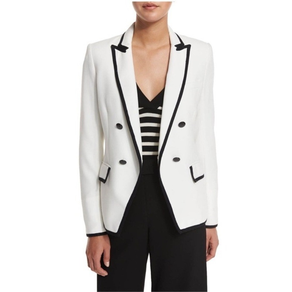 Veronica Beard Harriet Double Breasted Blazer Jacket White Contrast Pockets Sz 6